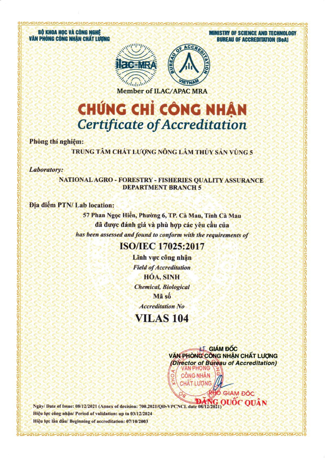 20211208 700 2021 QD VPCNCL CongNhan17025 2017 (ChungChi)