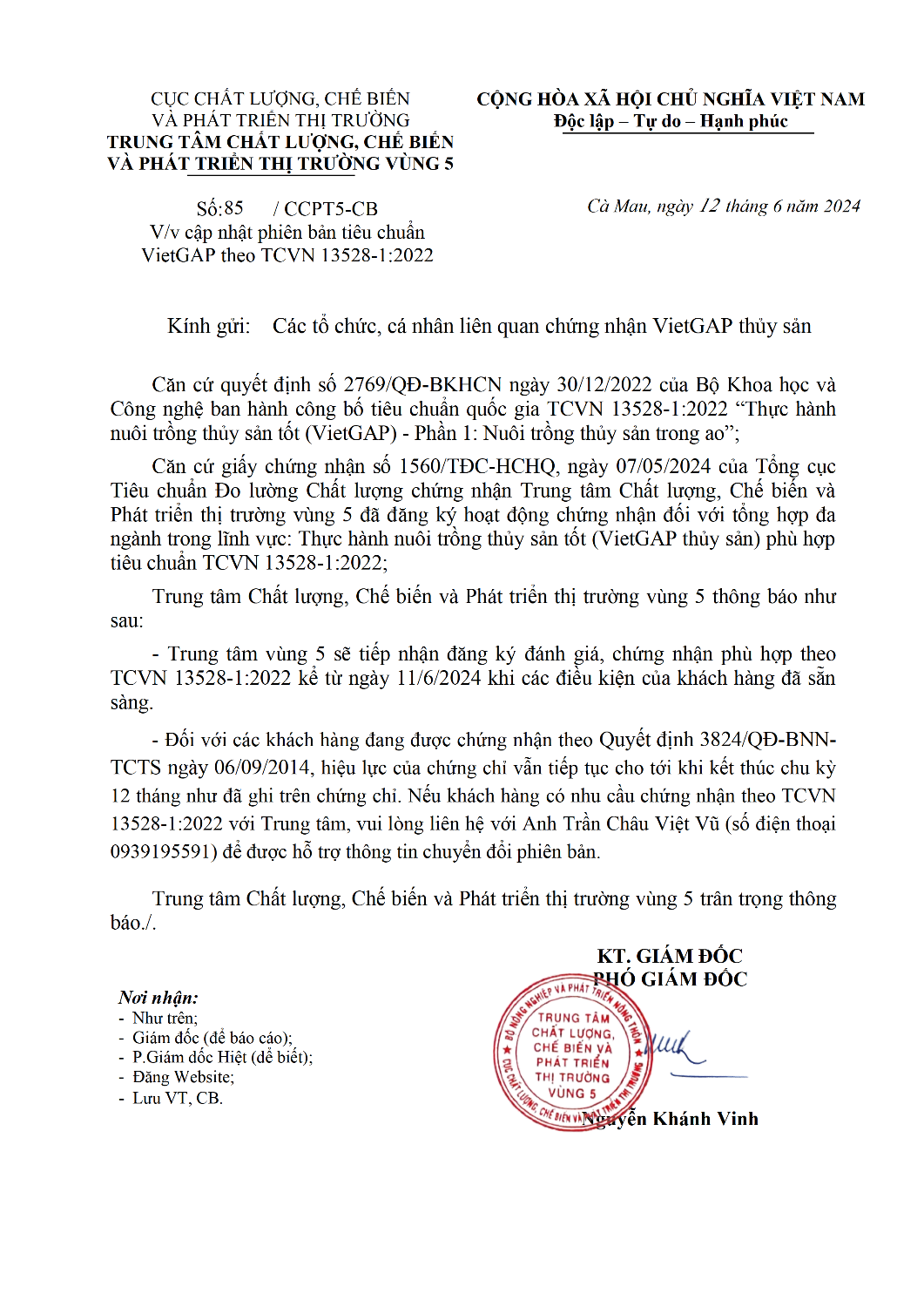 2024 0612 85 CCPT5 CB CapNhatPhienBanTieuChuanVietGAP